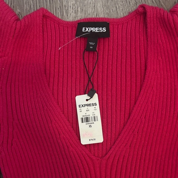 Express Fuchsia Ribbed V-Neck Sweater - Picture 7 of 8